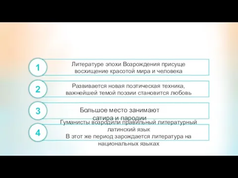 Литературе эпохи Возрождения присуще восхищение красотой мира и человека 1 Развивается новая