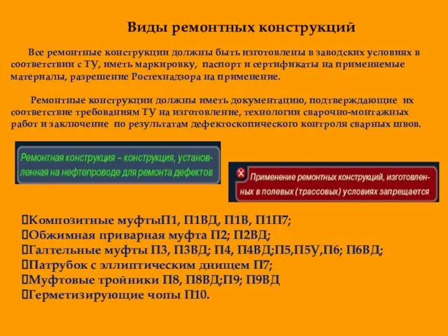 Виды ремонтных конструкций Все ремонтные конструкции должны быть изготовлены в заводских условиях