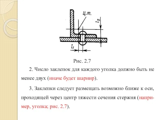 2. Число заклепок для каждого уголка должно быть не менее двух (иначе