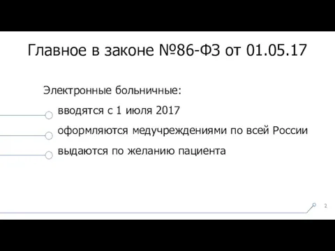 Главное в законе №86-ФЗ от 01.05.17 Электронные больничные: вводятся с 1 июля