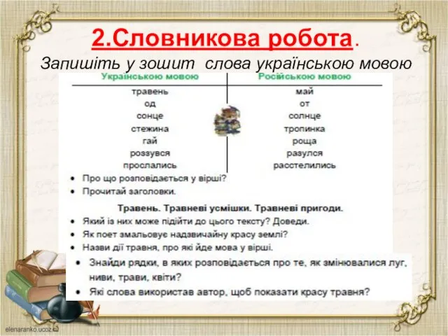 2.Словникова робота. Запишіть у зошит слова українською мовою