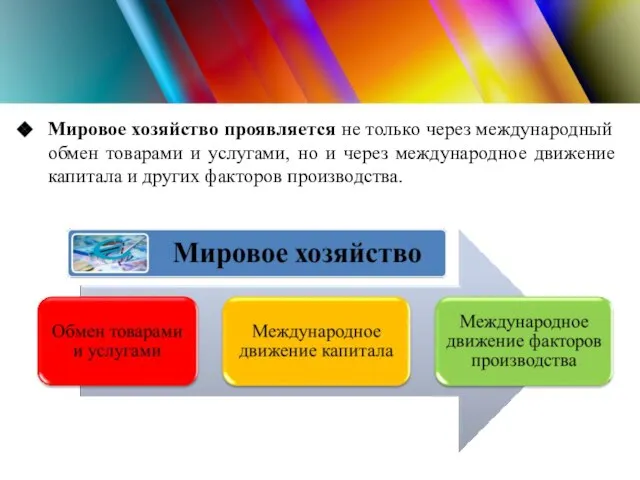 Мировое хозяйство проявляется не только через международный обмен товарами и услугами, но