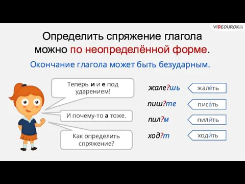 Определить спряжение глагола можно по неопределённой форме. Теперь и и е под