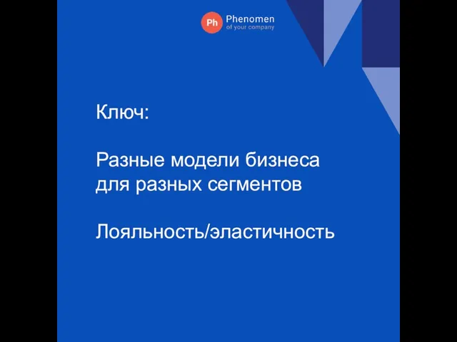 Ключ: Разные модели бизнеса для разных сегментов Лояльность/эластичность