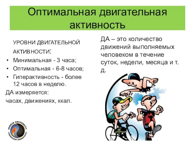 Оптимальная двигательная активность ДА – это количество движений выполняемых человеком в течение