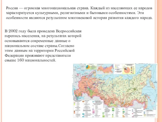 Россия — огромная многонациональная страна. Каждый из населяющих ее народов характеризуется культурными,