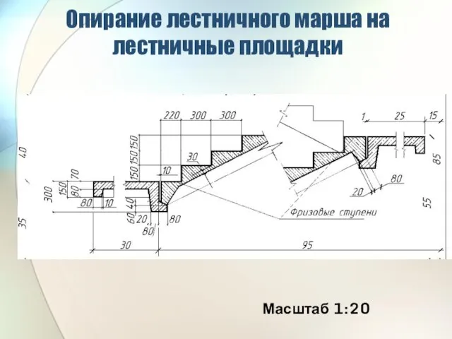 Опирание лестничного марша на лестничные площадки Масштаб 1:20