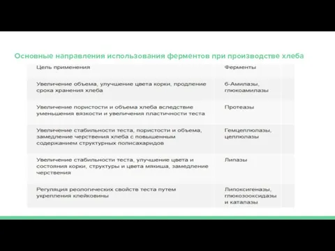 Основные направления использования ферментов при производстве хлеба