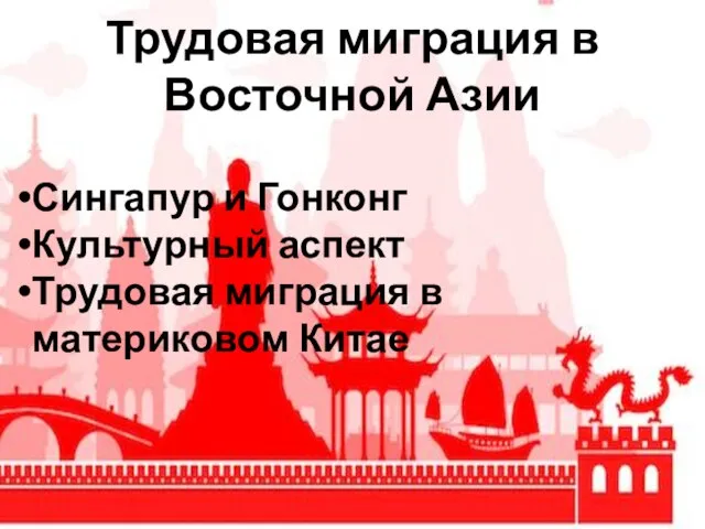 Трудовая миграция в Восточной Азии Сингапур и Гонконг Культурный аспект Трудовая миграция в материковом Китае