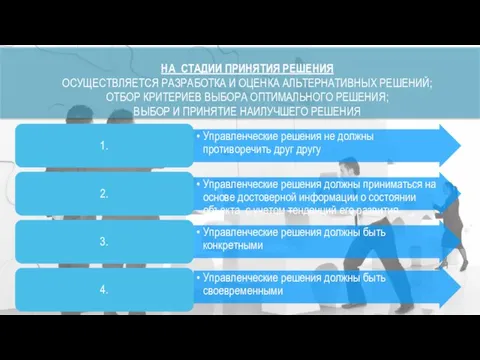 НА СТАДИИ ПРИНЯТИЯ РЕШЕНИЯ ОСУЩЕСТВЛЯЕТСЯ РАЗРАБОТКА И ОЦЕНКА АЛЬТЕРНАТИВНЫХ РЕШЕНИЙ; ОТБОР КРИТЕРИЕВ