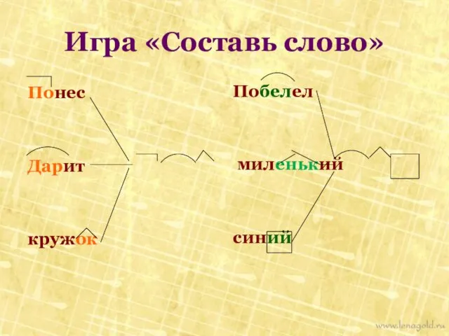 Игра «Составь слово» Понес Дарит кружок Побелел миленький синий