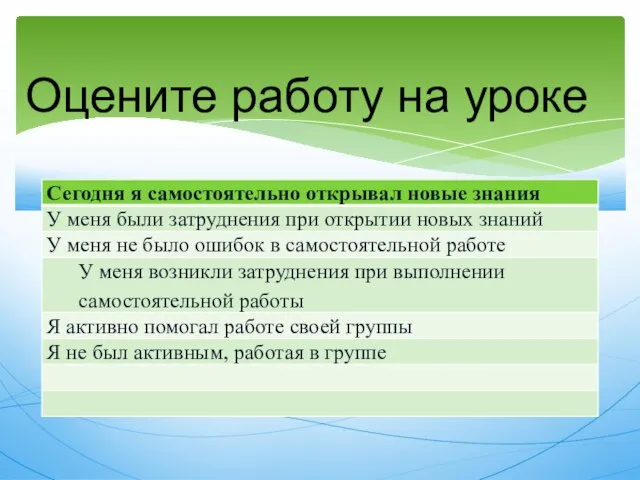 Оцените работу на уроке