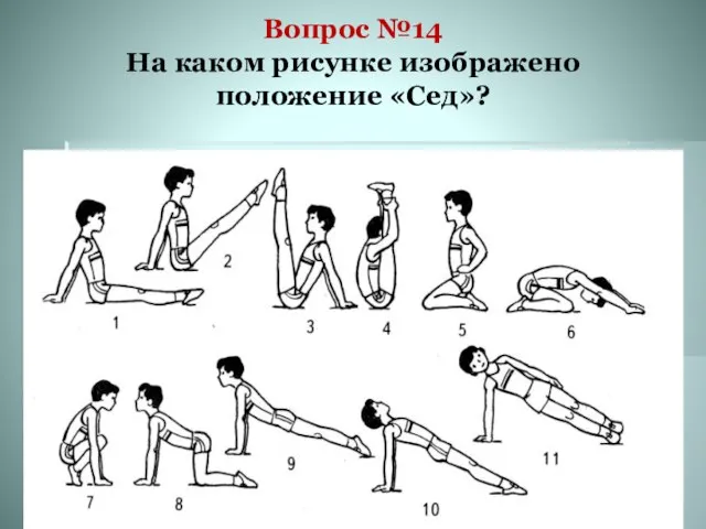 Вопрос №14 На каком рисунке изображено положение «Сед»?