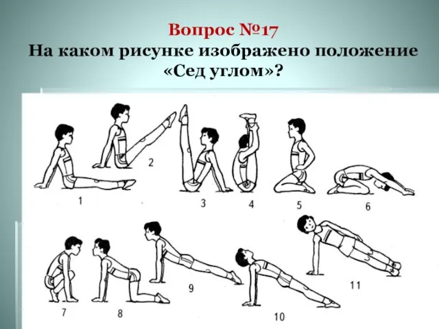 Вопрос №17 На каком рисунке изображено положение «Сед углом»?