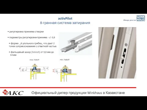 Официальный дилер продукции Winkhaus в Казахстане activPilot 8-гранная система запирания регулировка прижима