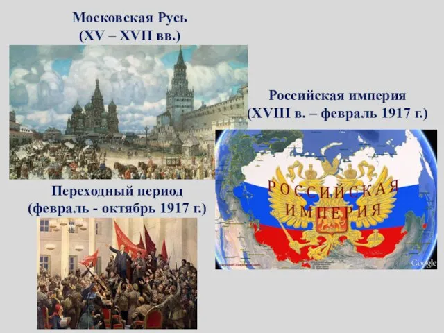 Московская Русь (XV – XVII вв.) Российская империя (XVIII в. – февраль