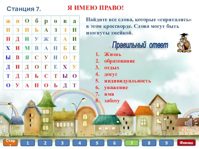 Старт 1 2 3 4 5 6 7 8 Финиш 9 Станция