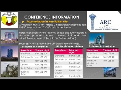 CONFERENCE INFORMATION Accomodation in Nur-Sultan city 779 hotels in Nur-Sultan (Astana), Kazakhstan