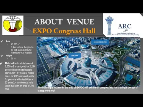 ABOUT VENUE EXPO Congress Hall Area 43 220 m2 3 floors above