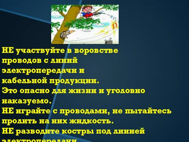 НЕ участвуйте в воровстве проводов с линий электропередачи и кабельной продукции. Это