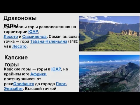Драконовы горы Капские горы Драконовы горы расположенная на территории ЮАР, Лесото и