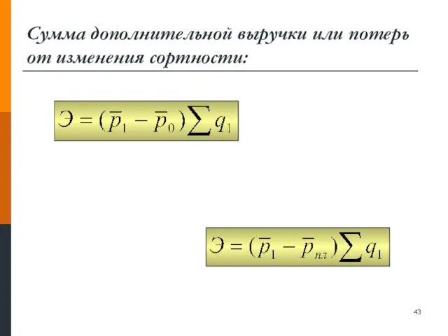 Сумма дополнительной выручки или потерь от изменения сортности: