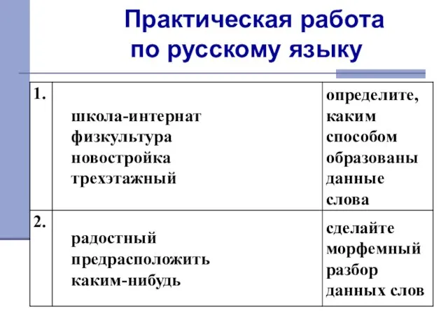 Практическая работа по русскому языку