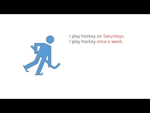 I play hockey on Saturdays. I play hockey once a week.