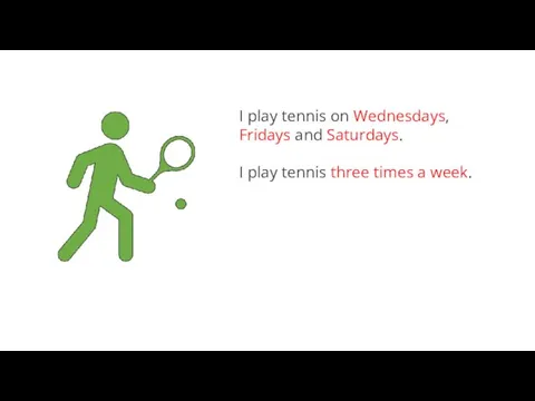 I play tennis on Wednesdays, Fridays and Saturdays. I play tennis three times a week.