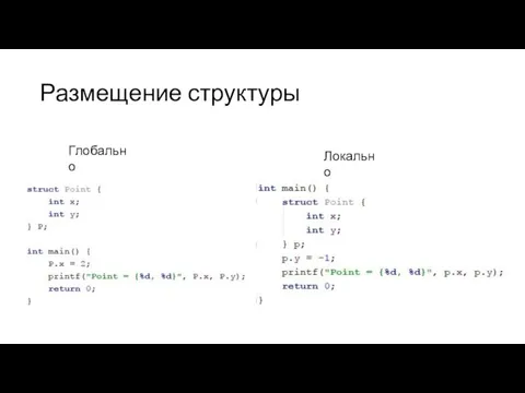 Размещение структуры Локально Глобально