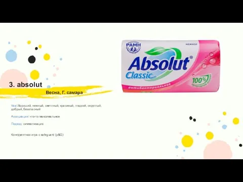 3. absolut Vaal:Хороший, нежный, светлный, красивый, гладкий, округлый, добрый, безопасный Ассоциации: что-то