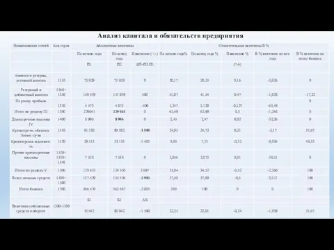 Анализ капитала и обязательств предприятия