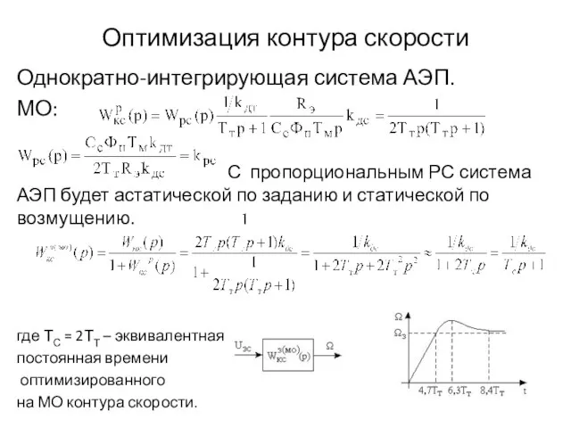 Оптимизация контура скорости Однократно-интегрирующая система АЭП. МО: С пропорциональным РС система АЭП