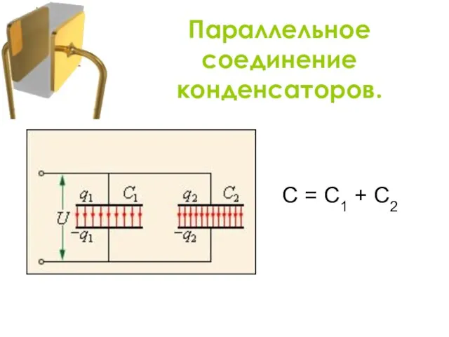 Параллельное соединение конденсаторов. C = C1 + C2