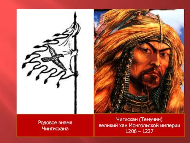 Чигисхан (Темучин) великий хан Монгольской империи 1206 – 1227 Родовое знамя Чингисхана