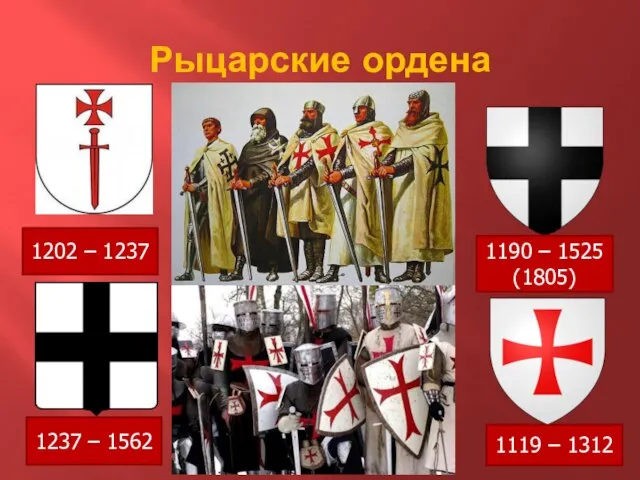 Рыцарские ордена 1237 – 1562 1190 – 1525 (1805) 1202 – 1237 1119 – 1312