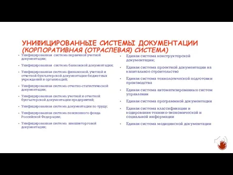 УНИФИЦИРОВАННЫЕ СИСТЕМЫ ДОКУМЕНТАЦИИ (КОРПОРАТИВНАЯ (ОТРАСЛЕВАЯ) СИСТЕМА) Унифицированная система первичной учетной документации; Унифицированная