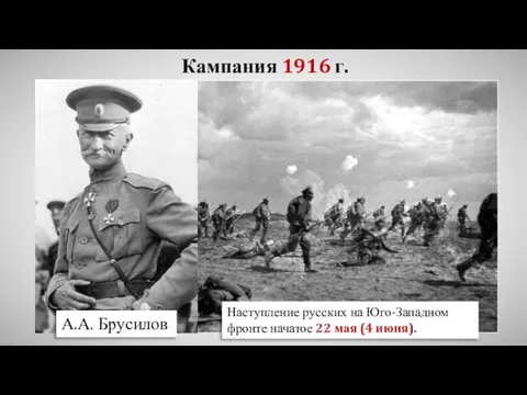 А.А. Брусилов Кампания 1916 г. Наступление русских на Юго-Западном фронте начатое 22 мая (4 июня).