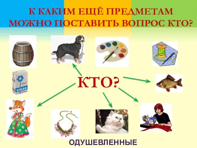 К КАКИМ ЕЩЁ ПРЕДМЕТАМ МОЖНО ПОСТАВИТЬ ВОПРОС КТО? КТО? ОДУШЕВЛЕННЫЕ