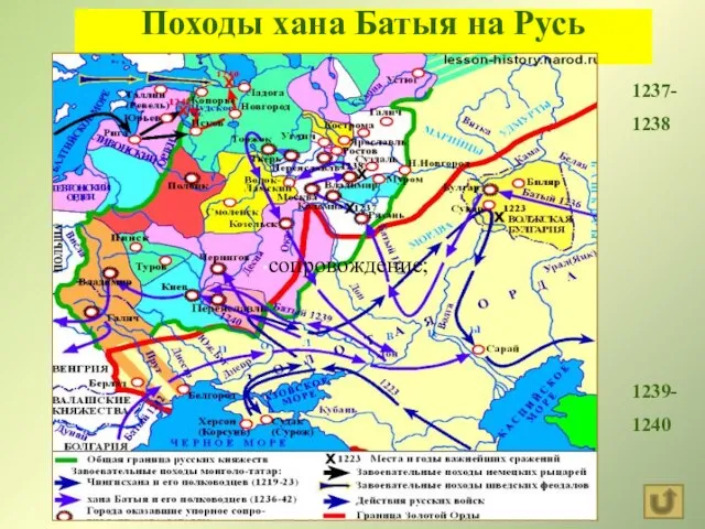 Походы хана Батыя на Русь 1237- 1238 1239- 1240 сопровождение;