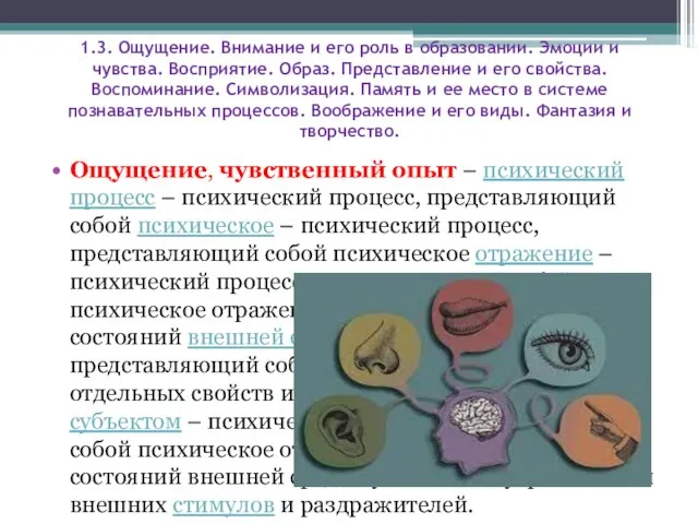 1.3. Ощущение. Внимание и его роль в образовании. Эмоции и чувства. Восприятие.