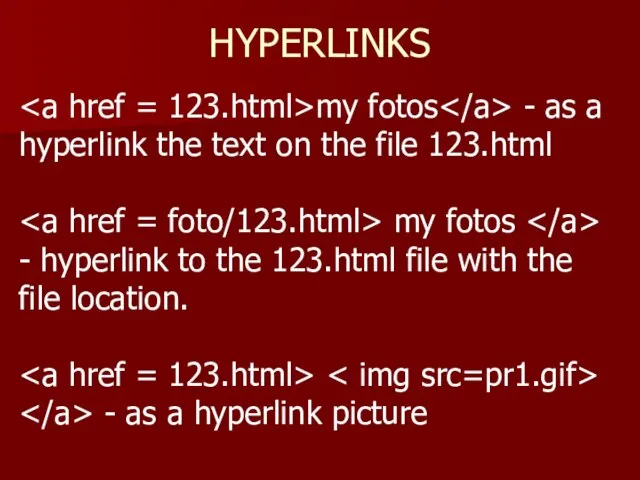 HYPERLINKS my fotos - as a hyperlink the text on the file