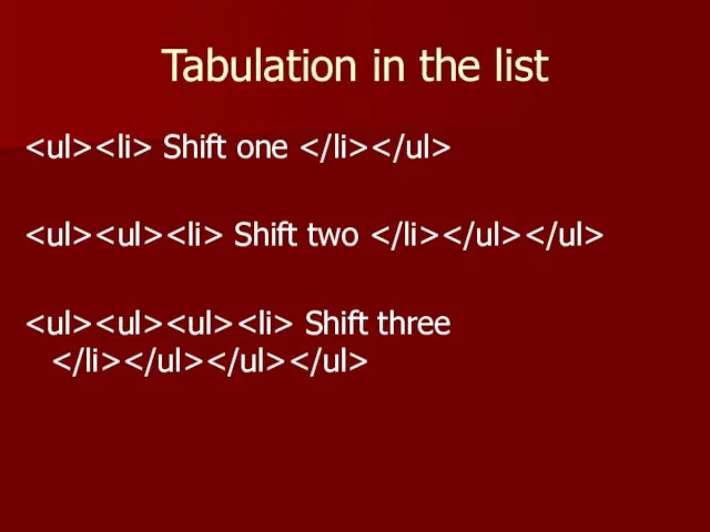 Tabulation in the list Shift one Shift two Shift three