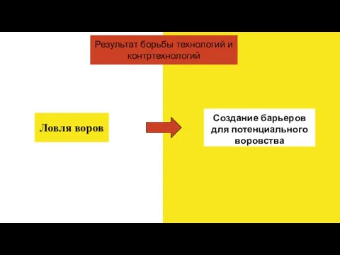 Ловля воров Создание барьеров для потенциального воровства Результат борьбы технологий и контртехнологий