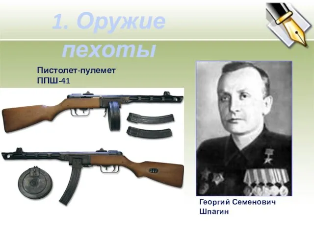 1. Оружие пехоты Пистолет-пулемет ППШ-41 Георгий Семенович Шпагин