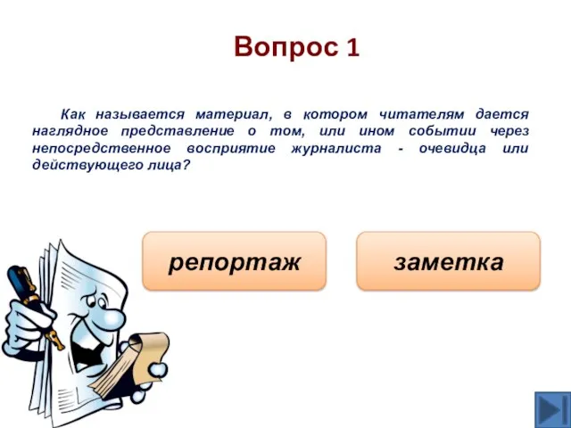 Вопрос 1 Как называется материал, в котором читателям дается наглядное представление о