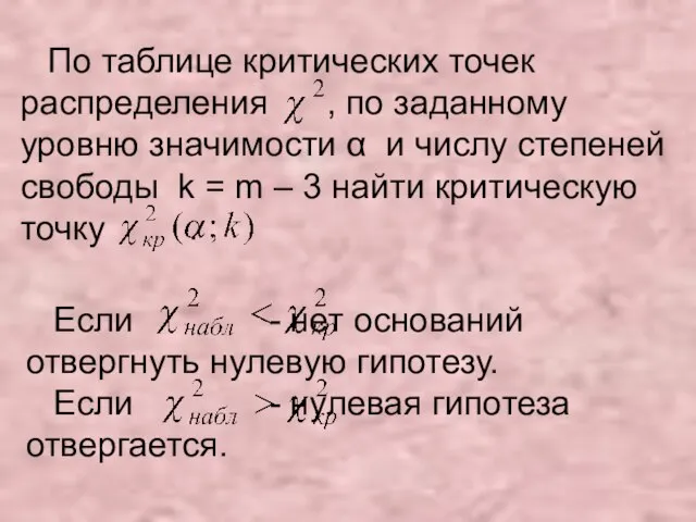 По таблице критических точек распределения , по заданному уровню значимости α и