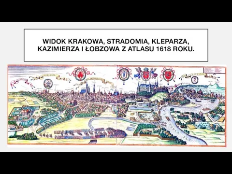 WIDOK KRAKOWA, STRADOMIA, KLEPARZA, KAZIMIERZA I ŁOBZOWA Z ATLASU 1618 ROKU.