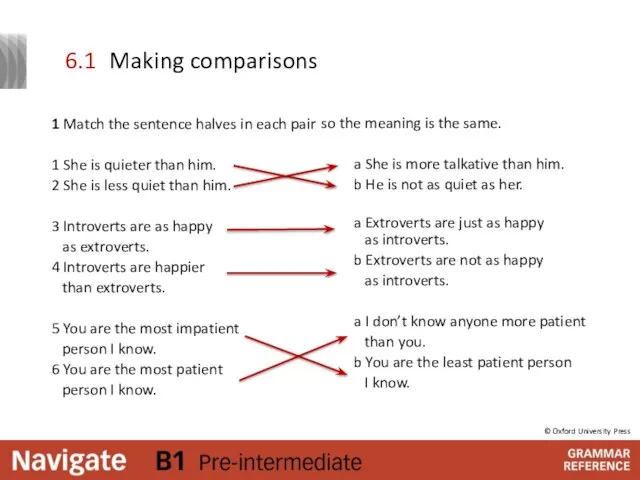 Making comparisons 1 Match the sentence halves in each pair 1 She