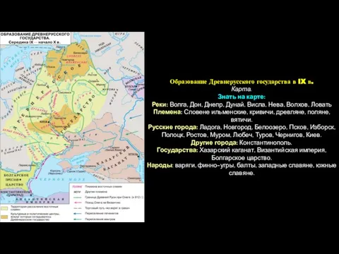 Образование Древнерусского государства в IX в. Карта. Знать на карте: Реки: Волга,